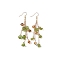 Golden Plated Brass Dangle Earrings, with Natural Olive Jade Chips, Jewely for Women, 80~84mm