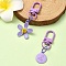 Spray Painted Alloy Pendant Decorations, with Alloy Swivel Snap Hooks Clasps, Flower & Flat Round, Orchid, 55~74mm, 2pcs/set