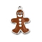 Christmas Brass Enamel Pendants, Rack Plating, Long-Lasting Plated, Cadmium Free & Lead Free, Platinum, Gingerbread Man, 18.5x13x2mm, Hole: 1.4mm
