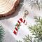 Christmas Themed Glass Seed Beaded Pendant Decorations, with 304 Stainless Steel Lobster Claw Clasps, Candy Cane, 61mm