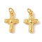 Brass Charms, Cross, Long-Lasting Plated, Lead Free & Cadmium Free, with Jump Ring, Real 24K Gold Plated, 13.5x9x3mm, Hole: 2mm