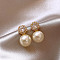 Round Alloy Stud Earrings, with Rhinestone & Imitation Pearl, Golden, Creamy White, 20x10mm