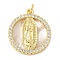 Brass Micro Pave Cubic Zirconia Pendants, Flat Round, with Shell, Real 18K Gold Plated, Lead Free & Cadmium Free, Long-Lasting Plated, with Jump Ring, Virgin, 19.5x17x3mm