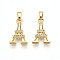 Brass Micro Pave Cubic Zirconia Pendants, Eiffel Tower C harms, Real 18K Gold Plated, 17.2x11.3x2.5mm, Hole: 2x5mm