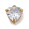 304 Stainless Steel Rhinestone Pendants, Heart, Real 18K Gold Plated, Crystal, 11x9.5x5mm, Hole: 1.6mm