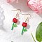 Grade A Round Glass Seed Beads Flower Dangle Earrings, with Transparent Acrylic Charms & 304 Stainless Steel Flat Head Pins & 304 Stainless Steel Earring Hooks, Golden, Red, 46.5x13mm