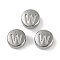 Anti-Tarnish 304 Stainless Steel Beads, Flat Round with Letter, Stainless Steel Color, Letter W, 7x3.8mm, Hole: 1.8mm