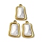 304 Stainless Steel Pendants, Rectangle, with ABS Plastic Imitation Pearl, Ion Plating(IP), Golden, 22.5x15.5x6.5mm, Hole: 1.6mm