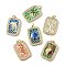 Brass Micro Pave Cubic Zirconia Pendants with Enamel, Rectangle, Rack Plating, Long-Lasting Plated, Lead Free & Cadmium Free, Real 18K Gold Plated, with Jump Ring, Mixed Shapes, 26.5x17.5x2mm, Hole: 3.2mm