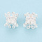 925 Sterling Silver Pave Clear Cubic Zirconia Flower Beads, Bracelet Necklace Findings Components, Silver, 7x8.5mm, Hole: 1.6mm