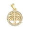 Rack Plating Brass Micro Pave Cubic Zirconia Pendants, Lead Free & Cadmium Free, Long-Lasting Plated, Tree of Life Charms, Real 18K Gold Plated, 19.5x16.5x2.5mm, Hole: 5.5x3mm