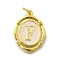 Brass Pendants, with Enamel, Oval with Letter, Real 18K Gold Plated, with Jump Ring, Letter F, 20x15~15.5x2mm, Hole: 3.5mm
