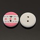 2 -holeフラットラウンドスターは木製の縫製のボタンを印刷  染め  ピンク  15x4mm  穴：1mm BUTT-M004-01-2
