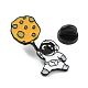 ブラック合金ブローチ  エナメルピン  宇宙飛行士と月  33x14.5x1.8mm JEWB-E032-01EB-03-3