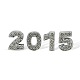 2015年の日付のチャームの白金合金ラインストーン番号スライドチャームセット  女性ベルトのフィットブレスレット  クリスタル  14~15x9~12x5mm  穴：2x11mm RB-A055-2015-1