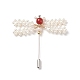 Alfiler de solapa de libélula trenzado con perla de concha y cornalina JEWB-TA00007-1