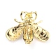 樹脂パール入りミツバチ合金ブローチ  女の子の女性のための絶妙なラインストーンの昆虫の襟章  ゴールドカラー  ジェット  29x40x12.5mm  ピン：0.8mm JEWB-O009-03-2