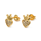 Rack Plating Brass Micro Pave Clear Cubic Zirconia Heart with Crown Ear Studs EJEW-F301-03-2
