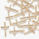 キュービックジルコニアのリンク  18KGP本金メッキ  真鍮パーツ  横クロス  透明  17.5x9x1.5mm  穴：1mm KK-S348-084-2