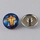 Flat Round Domed Platinum Plated Alloy Resin Cross Jewelry Snap Buttons X-RESI-R074-11-1