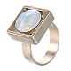 真鍮製指輪  宝石付き  正方形  サイズ7  ゴールドカラー  ホワイト  17mm RJEW-N0006-006A-17mm-1