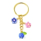 Porte-clés pendentif en verre de fleur et en argile polymère KEYC-JKC00639-01-1