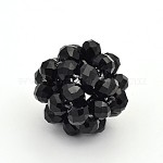 Perle tessute rotonde di cristallo di vetro, perline a grappolo, nero, 14mm, perline: 4 mm