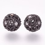 Messing Mikro ebnen Zirkonia Perlen, Runde, hohl, Metallgrau, 10.5 mm, Bohrung: 1.5 mm
