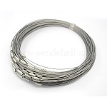 201 Stainless Steel Wire Necklace Cord, Nice for DIY Jewelry Making, with Brass Screw Clasp, Silver, 17.5 inch, 1mm, clasp: 12x4mm