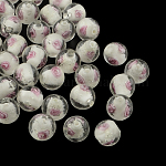 Handmade Luminous Inner Flower Lampwork Beads, Round, White, 8mm, Hole: 1mm
