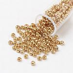 11/0 grade a perles de rocaille en verre rondes, teinte, verge d'or, 2.3x1.5mm, Trou: 1mm, environ 48500 pcs / livre
