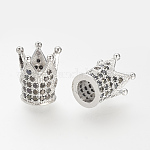 Micro cuivres ouvrent zircone cubique perle, couronne, platine, 12x10mm, Trou: 1~5mm