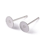 Accessoires de puces d'oreilles d'étiquette vierge ronde et plate en 304 acier inoxydable, couleur inoxydable, 12x6mm, pin: 0.7 mm