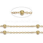 Brass Flat Oval Cable Chains, Satellite Chains, with Round Beads, Unwelded, with Spool, Cadmium Free & Nickel Free & Lead Free, Golden, 2.2x1.7x0.23mm, Bead: 3.5mm, about 301.83 Feet(92m)/roll