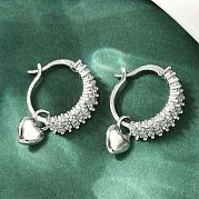Серьги-кольца из латуни с микропаве и прозрачным кубическим цирконием в форме сердца EJEW-S275-04P