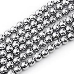 Chapelets de perles en hématite synthétique sans magnétiques, Grade a, ronde, platinée, 4mm, Trou: 1mm, Environ 95~100 pcs/chapelet, 15.5 pouce