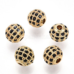 Abalorios de latón cubic zirconia chapado en rack, Plateado de larga duración, sin plomo y cadmio, redondo, dorado, 8x7mm, agujero: 2 mm