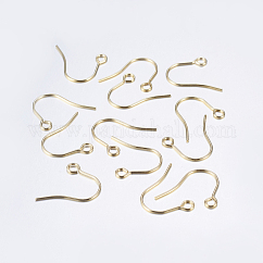 Ganchos para pendientes de acero inoxidable 304, cable de oreja, con lazo horizontal, real 18k chapado en oro, 18x15mm, agujero: 2 mm, 21 diámetro, pin: 0.7 mm