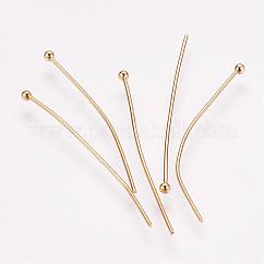 Pasadores de cabeza esférica de acero inoxidable 304, para la fabricación de joyas artesanales chapado en oro real de 24k, 40x0.7mm, 21 diámetro, cabeza: 2 mm