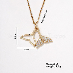 Eleganti collane con pendente a coda di balena in ottone cavo con pavé di zirconi trasparenti per donna, oro, 15.75 pollice (400 mm)