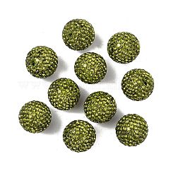 Grade strass pavimenta perline sfera della discoteca, per fare gioielli unisex, tondo, peridoto, PP13 (1.9~2mm), 16mm, Foro: 1.5 mm