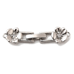 Fermoirs repliables en laiton micro pave zircone cubique transparente, fleur, platine, 32.5x8x3mm, Trou: 1mm