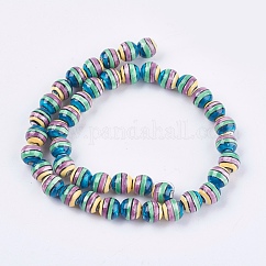 Abalorios de porcelana hechas a mano, cuentas de cerámica pintadas a mano, redondo con tira de caramelo, colorido, 8x7.5mm, agujero: 2 mm