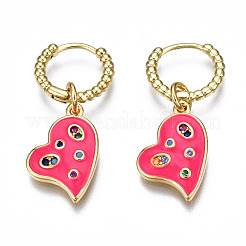 Серьги-кольца из латуни с микро-паве из фианита&nbsp;EJEW-T014-35G-NF