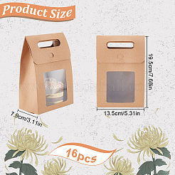 Складные бумажные подарочные пакеты с дырявой ручкой и пластиковым видимым окошком ABAG-WH0038-52B-01