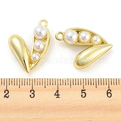 合金と ABS プラスチック模造真珠のペンダント  ハートチャーム  ゴールドカラー  22x17x7.5mm  穴：1.8mm&nbsp;FIND-G062-07G