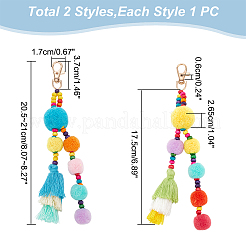 2 Stück 2 Farben bunte Boho-Pompom-Ballquaste Polyester-Anhänger-Dekorationen mit Holzperle für Frauen&nbsp;AJEW-WR0001-72