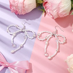 Серьги с подвесками из натурального культивированного пресноводного жемчуга и стеклянных бусин EJEW-TA00500