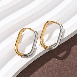 304ステンレススチールツートンフープピアス  イオンプレーティング（ip）  18KGP本金メッキ＆ステンレススチールカラー  オーバル  18.5x12.5x2mm&nbsp;EJEW-P313-01C-G