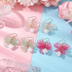 3ペア3色アクリルリーフダングルイヤリング  304ステンレススチールピアスフック付き  模造パールと  ゴールドカラー  ミックスカラー  49mm  1ペア/カラー&nbsp;EJEW-JE06183